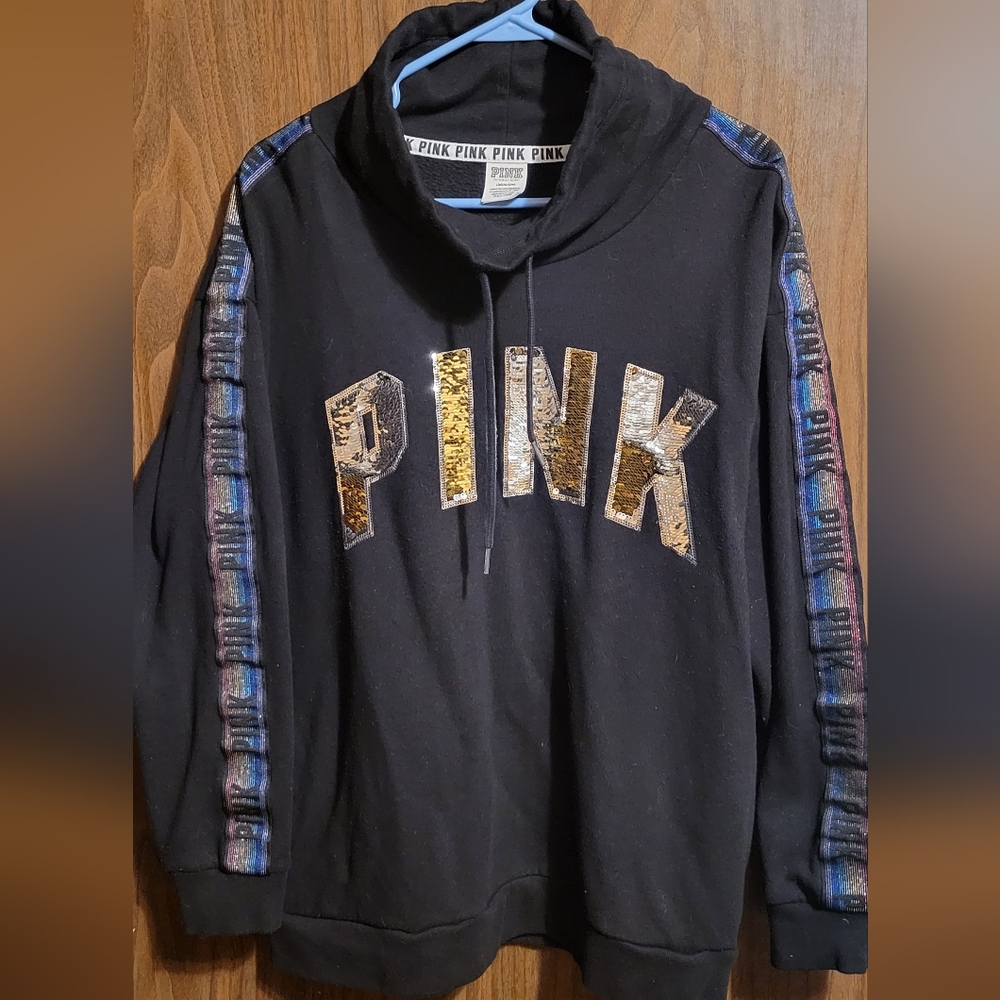 Pink bling cowl neck sweatshirt
